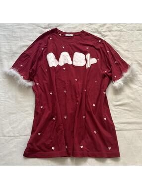 Ank Rouge Burgundy BABY Heart Oversized Tee Free Size Japan Kawaii Jirai Kei